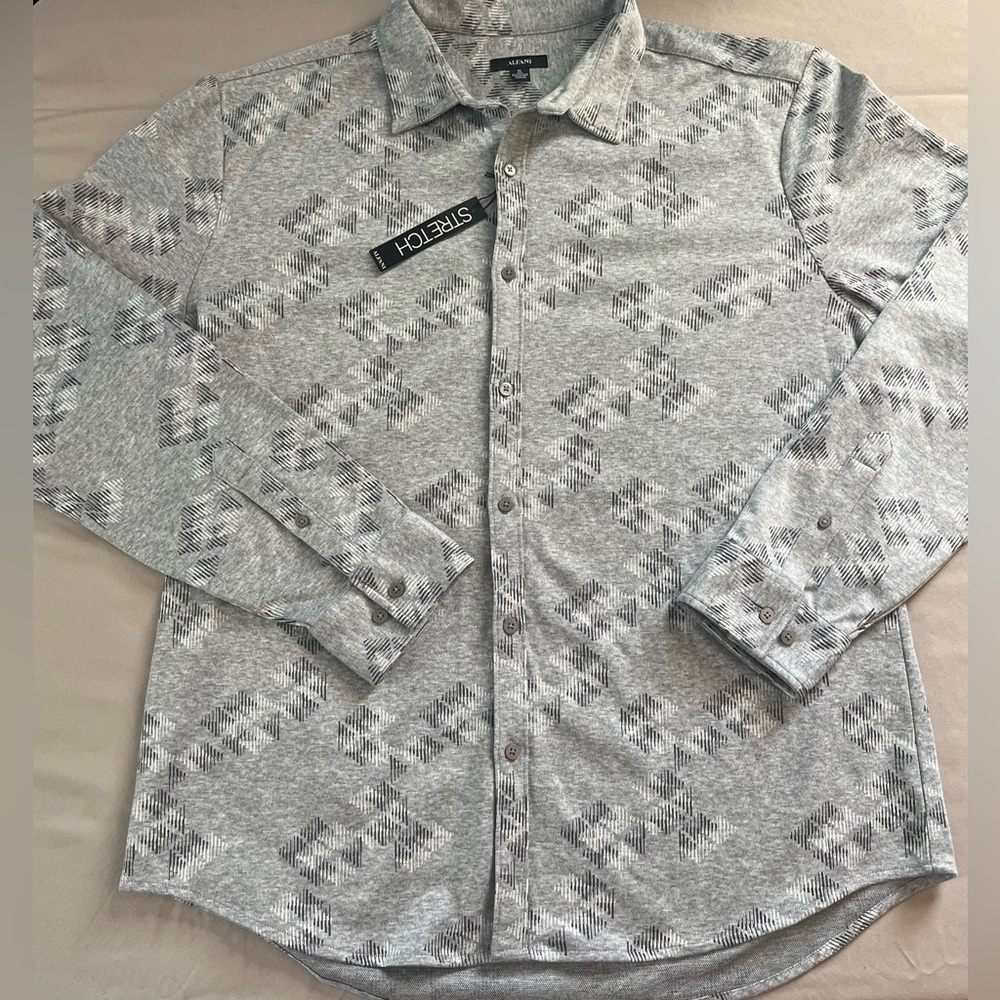 Alfani Gray Geometric Button-Up Shirt